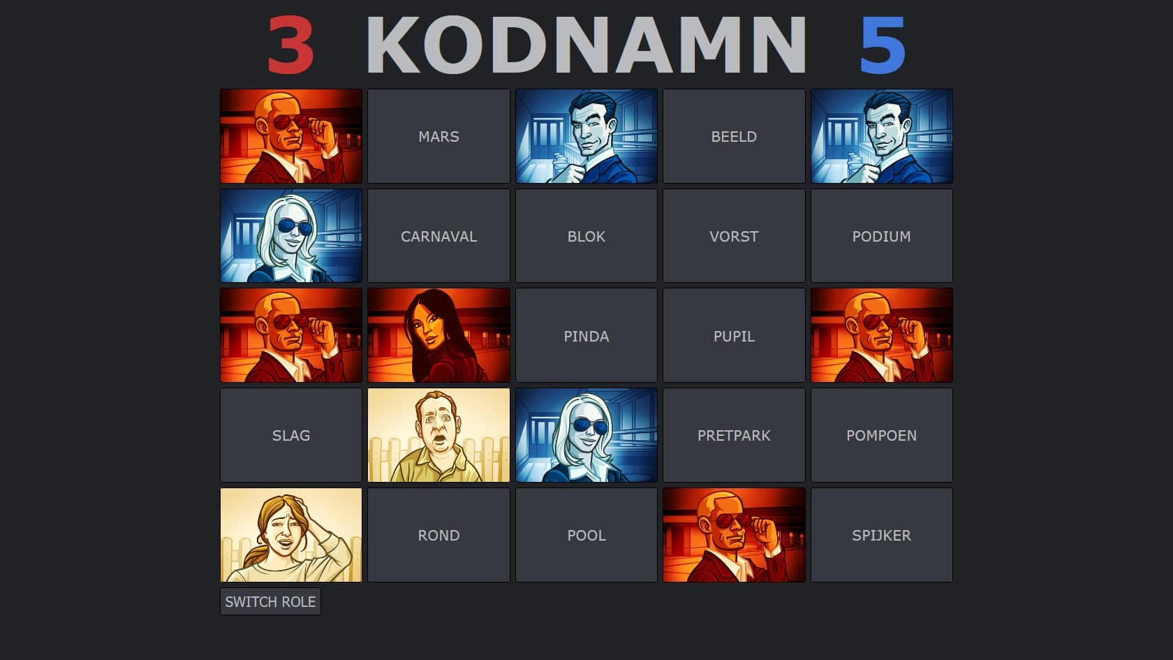 Screenshot of a game of Codenames showcasing the game’s design