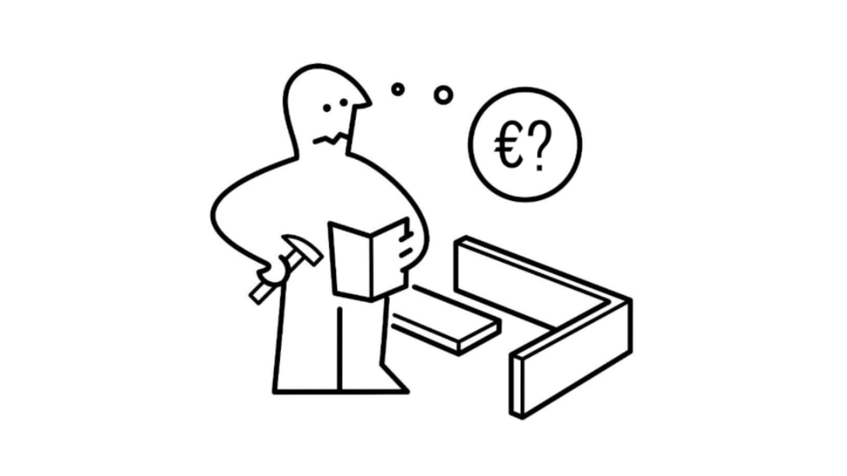 Drawing of a person figuring out how to build furniture