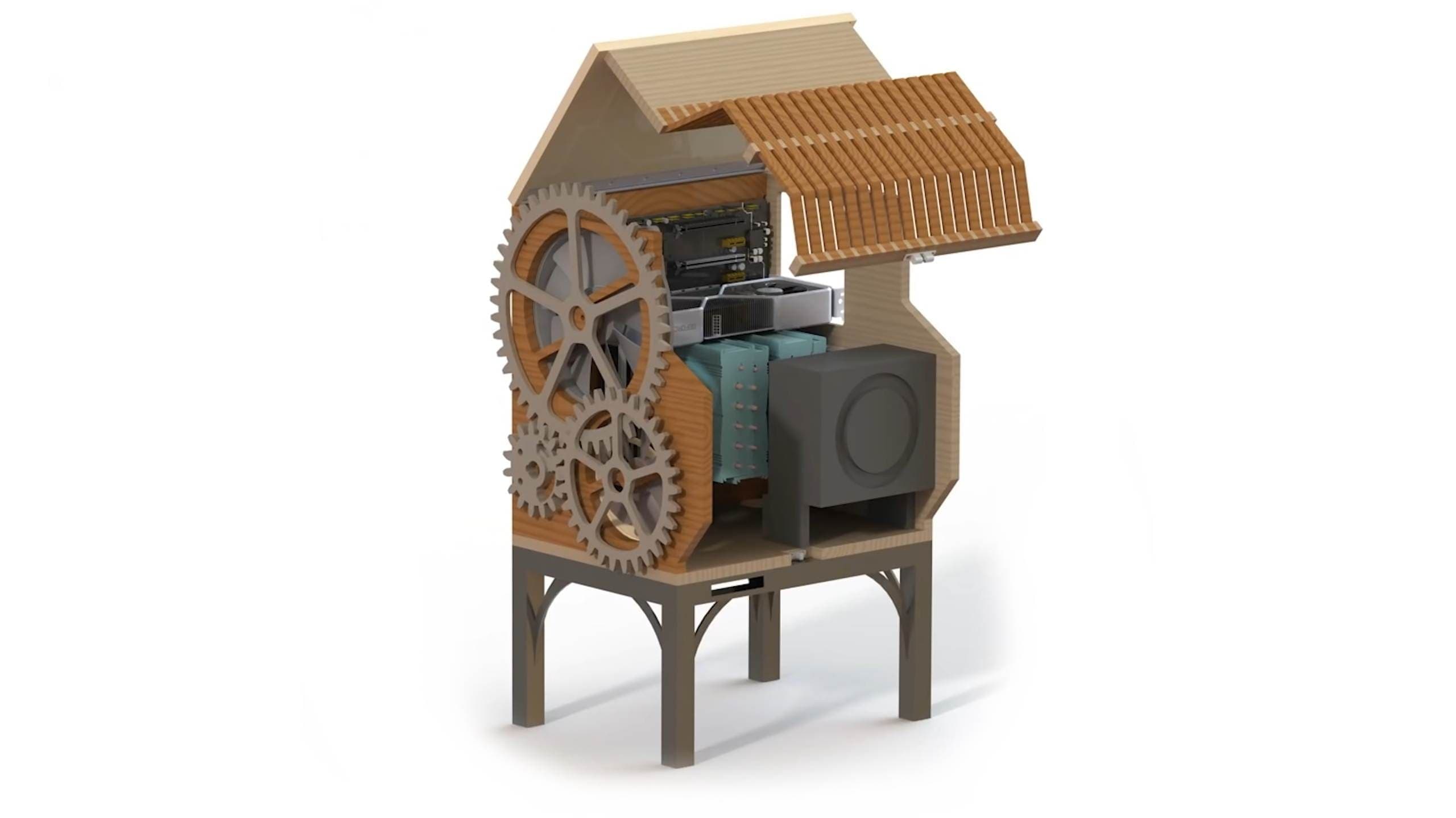 Render of the PC case with open side