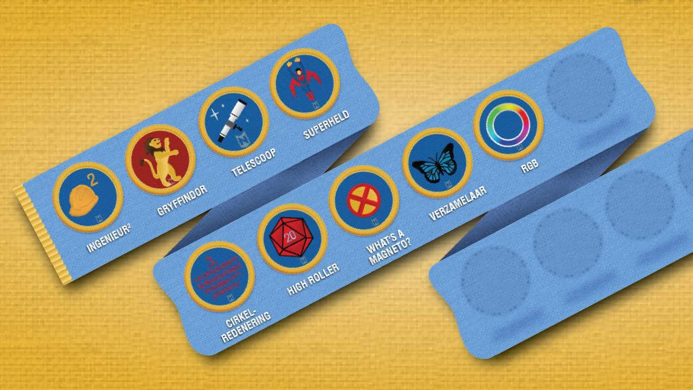 Promotional image of an example sash with badges