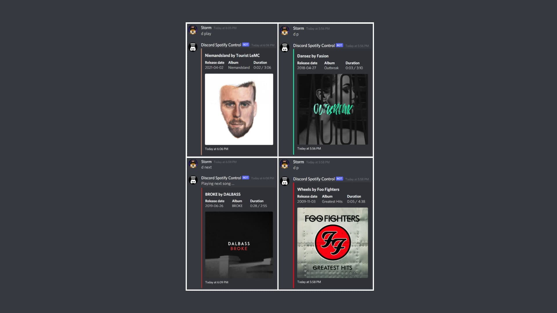 Collage of 9 ASCII lyrics artworks created by the bot