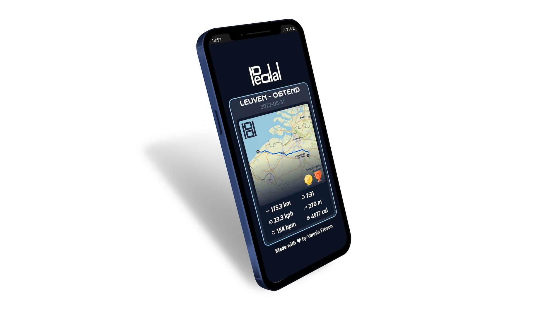 A mockup of a phone showcasing the ride overview badge